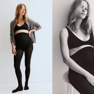 H&M Women's Black Fine-knit Mama Tights 2 PACK Size MEDIUM Maternity NWT